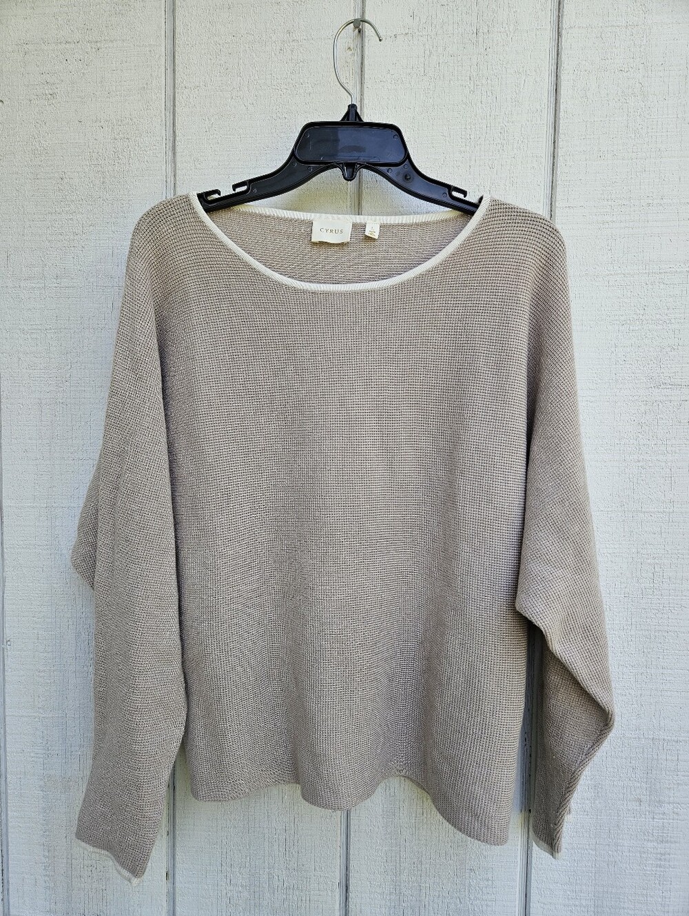 Cyrus Relaxed Taupe Crewneck Sweater with Cream Trim